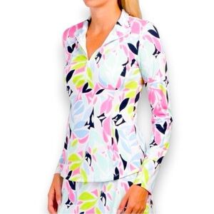 Tommy Bahama Golf Quarter Zip 50 UPF Vibrant Floral Print Women’s Size XS
